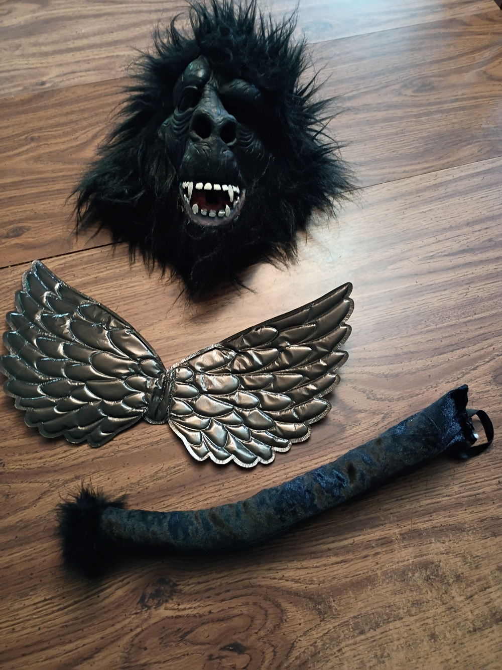 🐒Black Flying Monkey Mask with Shiny Wings** & Tail